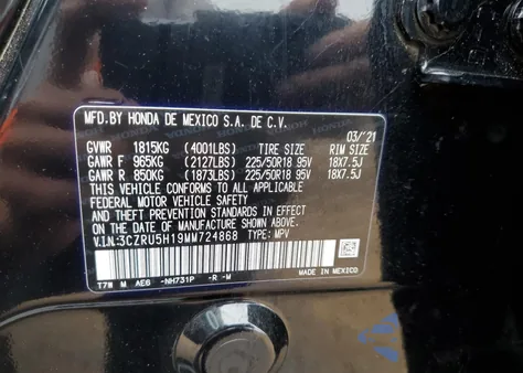 2021 Honda Hr-V Sport из США, поврежденный, VIN 3CZRU5H19MM724868